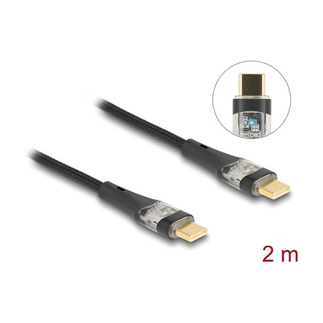 DELOCK Cable USB 2.0 Tipo-C Macho a Macho Transparente PD 3.0 100W 2m DELOCK Cable USB 2.0 Tipo-C Macho a Macho Transparente PD 3.0 100W 2m