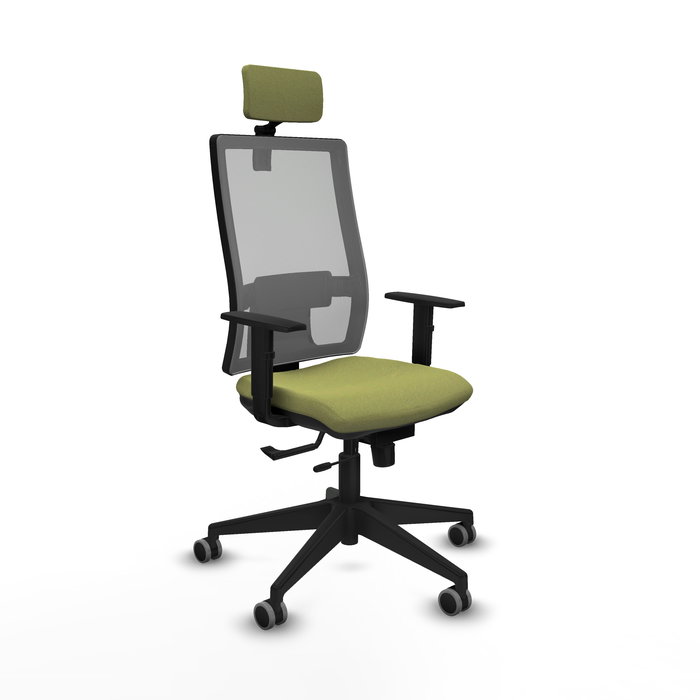 Silla de oficina Horna con mecanismo Sincro/Traslack tapizada con Tela color Verde oliva y malla color Gris. Equipada con lumbar 1D, Brazos 1D, Cabecero 2D y Ruedas 65 mm parqué Silla de oficina Horna con mecanismo Sincro/Traslack tapizada con Tela color Verde oliva y malla color Gris. Equipada con lumbar 1D, Brazos 1D, Cabecero 2D y Ruedas 65 mm parqué