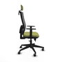 Silla de oficina Horna con mecanismo Sincro/Traslack tapizada con Tela color Verde oliva y malla color Gris. Equipada con lumbar 1D, Brazos 1D, Cabecero 2D y Ruedas 65 mm parqué