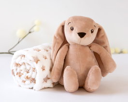 KioKids Conejo de Peluche Marrón con Mantita de Estrellas 25cm y Manta 100x100cm +0 Meses