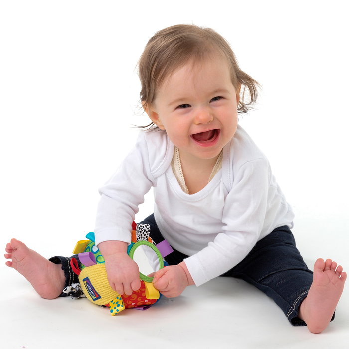 Playgro Pelota Loopy Loops 0180271 - Bebé Suave y Sonajera de Actividades Multilingüe +3 Meses