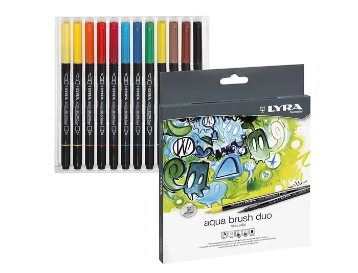 Lyra Rotulador Aqua Brush Duo Caja de 12 Colores para Artistas, Diseñadores y Aficionados