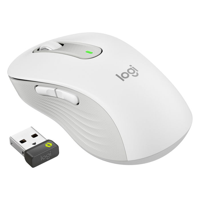 Logitech Signature M650 L Ratón Inalámbrico Bluetooth Bolt USB Receptor, Blanco, Diseñado para Mano Derecha, Tamaño L