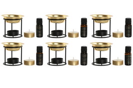 DKD Home Decor Set de 4 Quemadores de Aceites Esenciales Metal Negro y Dorado