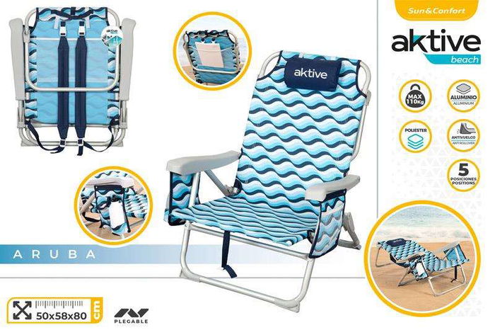 Color Baby Silla Mochila de Playa Plegable Aluminio XL 5 Posiciones 64x63x28/82 cm