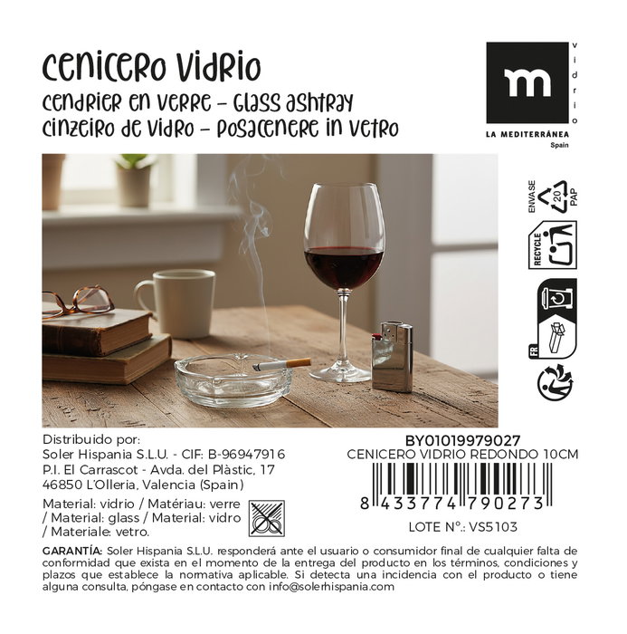 Inde Cenicero de Vidrio Redondo, 10 cm de Diámetro x 3.5 cm de Profundidad, para Hogar o Exterior (36 Unidades)