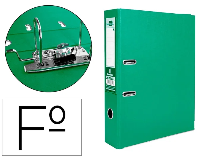 Liderpapel Archivador de Palanca Folio Documenta Forrado PVC Rado con Rado y Ollao, Lomo 75mm, Verde, Compresor Metálico Liderpapel Archivador de Palanca Folio Documenta Forrado PVC Rado con Rado y Ollao, Lomo 75mm, Verde, Compresor Metálico