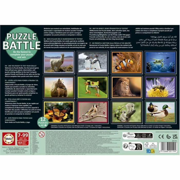 Educa Battle Jr Natura - 12 rompecabezas de 42 piezas con temática de naturaleza