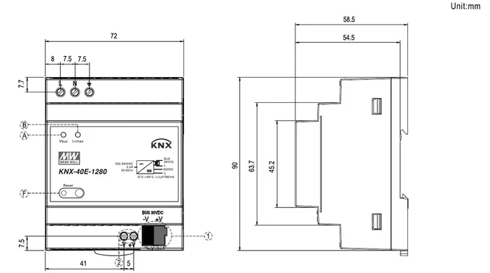MEAN WELL KNX-40E-1280D Alimentador para carril DIN 38,4W 30VDC 1280mA MEAN WELL KNX-40E-1280D Alimentador para carril DIN 38,4W 30VDC 1280mA