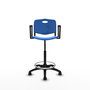Taburete Robledo con mecanismo Giratorio de PVC color Azul. Equipado con Base poliamida negra, Brazos fijos y Ruedas de nailon 50 mm
