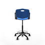 Taburete Robledo con mecanismo Giratorio de PVC color Azul. Equipado con Base poliamida negra, Brazos fijos y Ruedas de nailon 50 mm