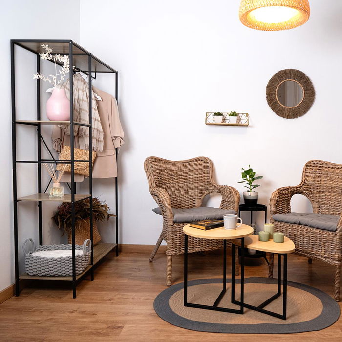 Set 2 Mesas Auxiliares Acero y Madera Moa Vinthera 45×47,5 cm, 42×36,8×40 cm