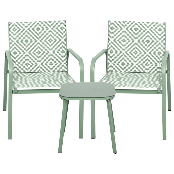 Home Deco Factory Salón de Jardín México Verde, 2 Personas, Mesa 45x45 cm, Acero Epoxy y Textileno UV