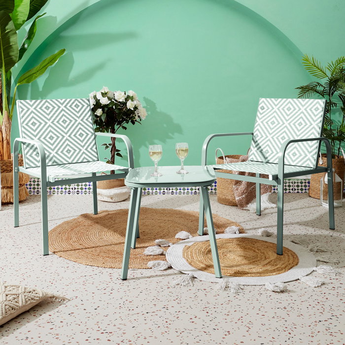 Home Deco Factory Salón de Jardín México Verde, 2 Personas, Mesa 45x45 cm, Acero Epoxy y Textileno UV