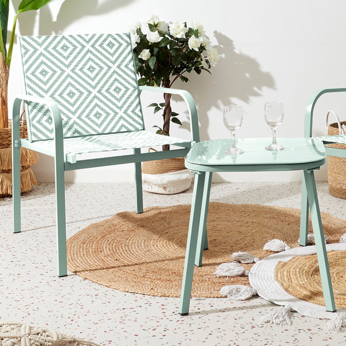 Home Deco Factory Salón de Jardín México Verde, 2 Personas, Mesa 45x45 cm, Acero Epoxy y Textileno UV