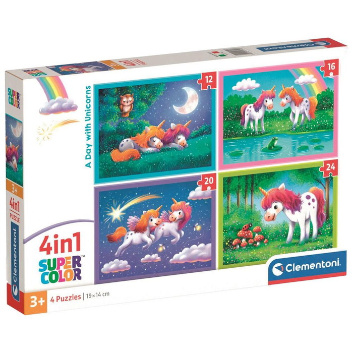 Clementoni Puzzle 4 en 1 Un día con unicornios Clementoni Puzzle 4 en 1 Un día con unicornios