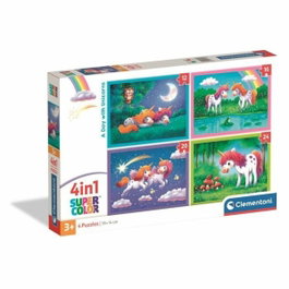 Clementoni Puzzle 4 en 1 Un día con unicornios
