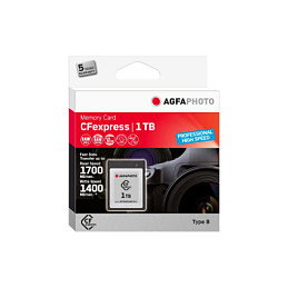 AgfaPhoto CFexpress Professional 1TB - Tarjeta de Memoria CFexpress con Velocidad Lectura 1700MB/s y Escritura 1400MB/s - Resistente Frío, Calor, Golpes y Rayos X