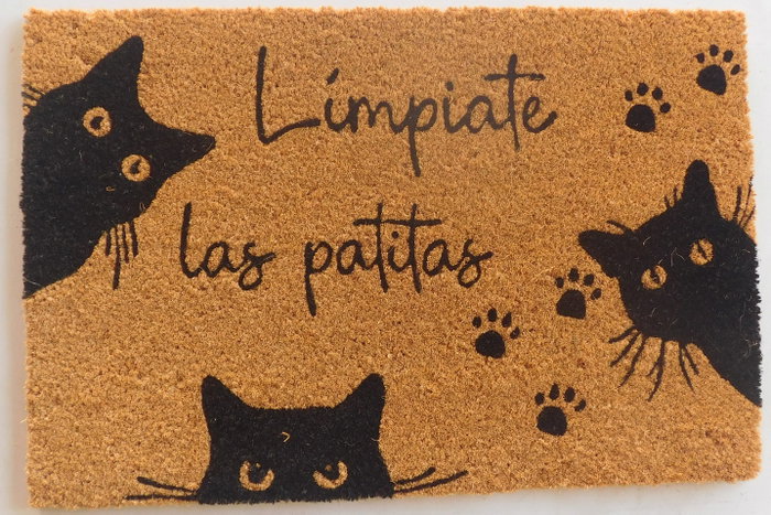 DKD Home Decor Felpudo de Fibra de Coco con Diseño de Gatos, Surtido de 2 Unidades
