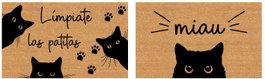 DKD Home Decor Felpudo de Fibra de Coco con Diseño de Gatos, Surtido de 2 Unidades