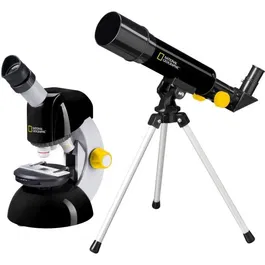 Bresser Kit Telescopio y Microscopio Infantil National Geographic para Niños a Partir de 8 Años con Zoom 18x-29x y 40x-640x