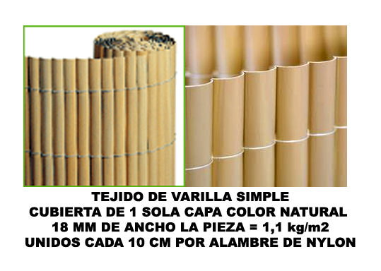Bambú Cañizo PVC 1 Cara Natural 100x500 cm Bambú Cañizo PVC 1 Cara Natural 100x500 cm