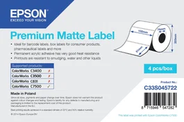 Epson Etiquetas Premium Matte Blanco Mate para Impresoras, Adhesivo Permanente Acrílico, Resistente Agua y Calor, 2310 Etiquetas por Paquete, Compatible con DURABrite Ultra