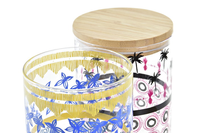 DKD Home Decor Bote Africa Gres Azul Turquesa Borosilicato Bambu 10 x 12.5 x 10 cm 700 ml Apto Microondas Lavavajillas