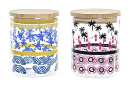 DKD Home Decor Bote Africa Gres Azul Turquesa Borosilicato Bambu 10 x 12.5 x 10 cm 700 ml Apto Microondas Lavavajillas