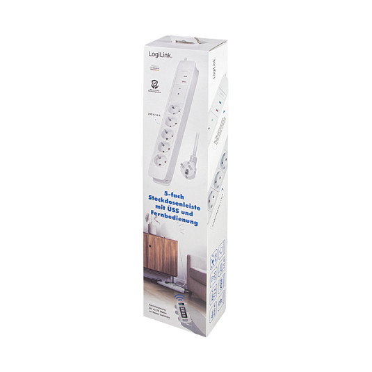 LogiLink Regleta de 5 tomas CEE con mando a distancia, 1,5 m