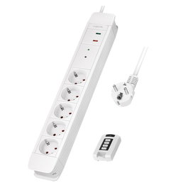 LogiLink Regleta de 5 tomas CEE 7 con mando a distancia, 1,5 m