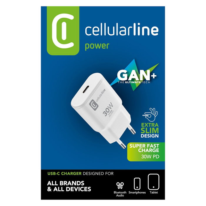 Cellular Line Cargador USB-C GaN Slim 30W Blanco Cellular Line Cargador USB-C GaN Slim 30W Blanco