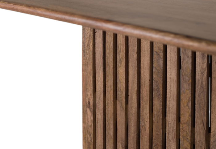 GINER & COLOMER - Mesa de Comedor de Madera de Mango Maciza, 220x100 cm, Color Avellana, Base Central Rectangular, Diseño Contemporáneo/Rústico