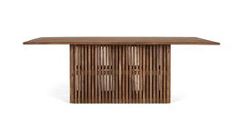 GINER & COLOMER - Mesa de Comedor de Madera de Mango Maciza, 220x100 cm, Color Avellana, Base Central Rectangular, Diseño Contemporáneo/Rústico