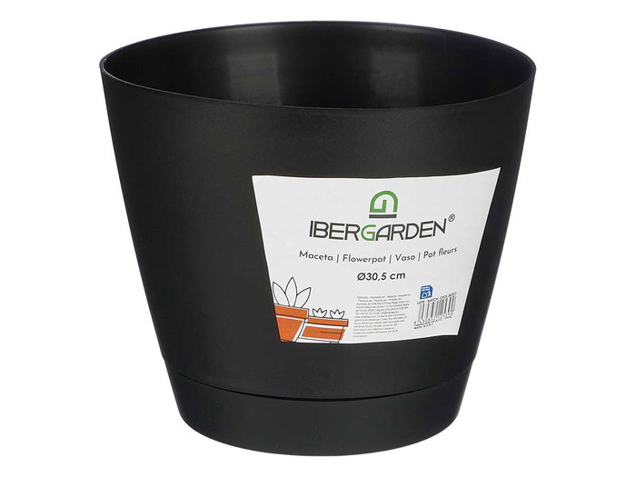 Ibergarden Maceta Diámetro 30.5 cm Alto 26.5 cm Color Negro Plástico (Set de 12)