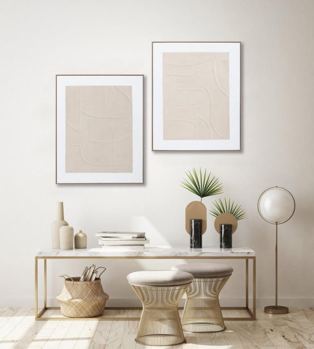 DKD Home Decor Cuadro Abstracto Lienzo Blanco Beige Pino 4.5 x 102 x 82 cm (2 Unidades)