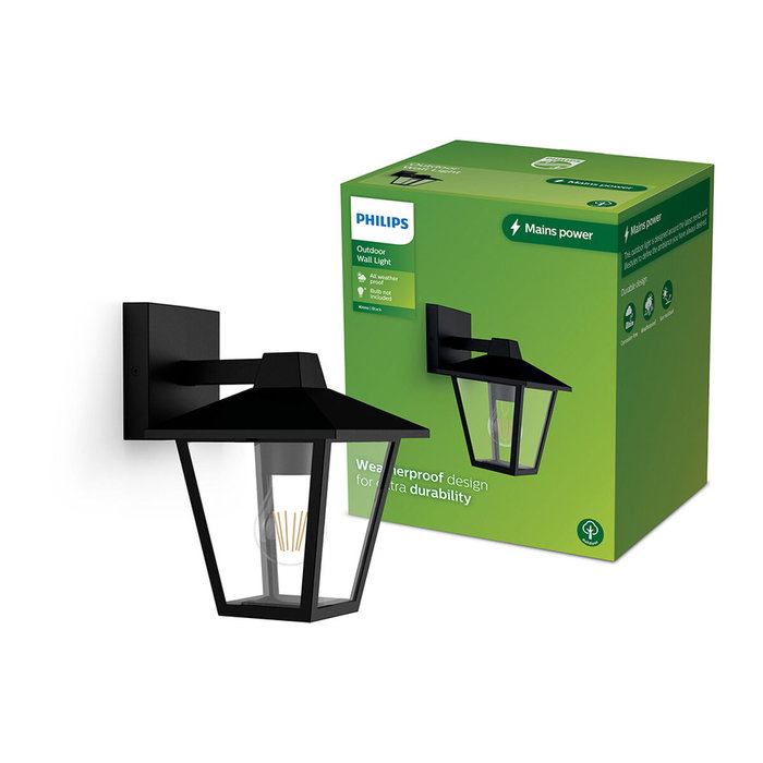 Philips Kinno Aplique Exterior Negro Luz Hacia Abajo E27 25W