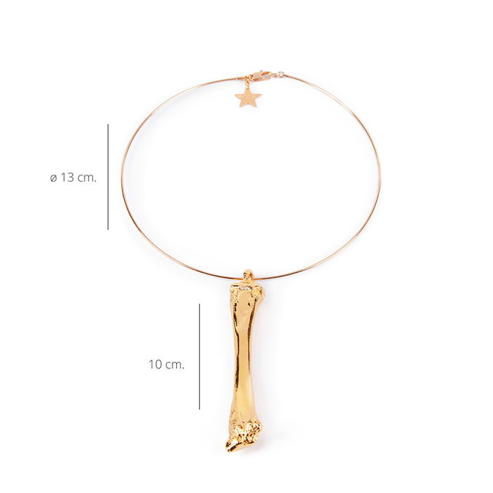 Shabama Collar Been, Rigido, Bañado en Oro Brillante, 13 cm, Colección África - Collar de Latón con Colgante en Forma de Hueso para Mujer