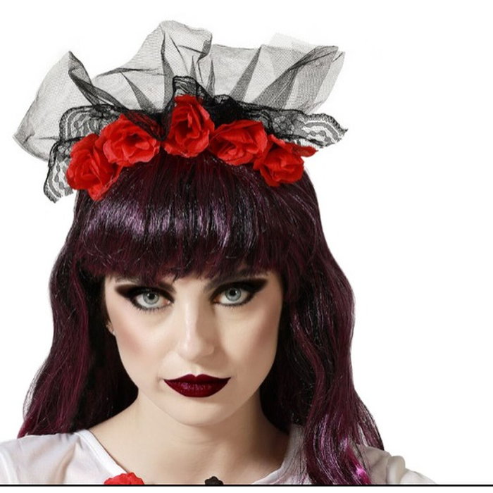 Diadema Catrina con Rosas Rojas y Velo Negro para Mujer Adulto Diadema Catrina con Rosas Rojas y Velo Negro para Mujer Adulto