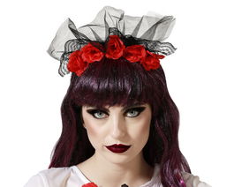 Diadema Catrina Rosas Rojo y Negro Mujer Adulto