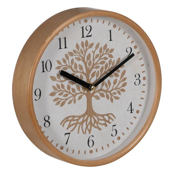 Ixia Reloj Blanco-Natural Madera y Cristal 22 x 22 x 4,50 cm