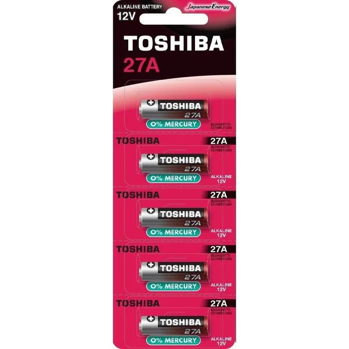Toshiba Pack de 5 Pilas Alcalinas Botón 12V 27A para Mandos, Cámaras, Juguetes - 27A