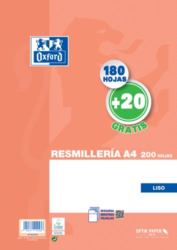 OXFORD Papel School A4 200h (180+20) 90gr Liso Naranja OXFORD Papel School A4 200h (180+20) 90gr Liso Naranja
