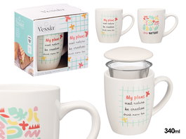 Vessia Taza Porcelana Nature con Tapa y Filtro, Blanco, 340 ml, Surtida, 12 x 10 x 8 cm (Set de 24)