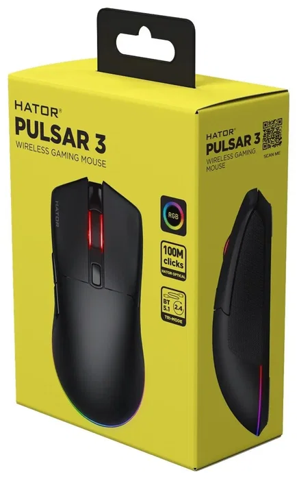 Hator Pulsar 3 Wireless HTM630 Ratón inalámbrico para gaming, negro, 12000 DPI, RGB, recargable