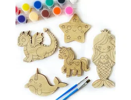 Wondee Kit para Colorear Figuras de Madera Sostenible para Niños con 12 Colores Vibrantes y 2 Brochas