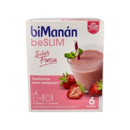 Bimanan Batido Sustitutivo Fresa 6 Sobres Control de Peso Nutritivo