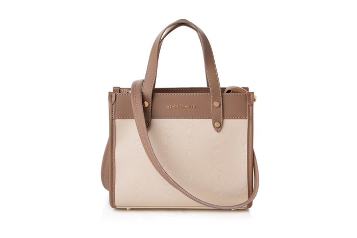Vince Camuto Cortona Bolso tote de piel de polivinilo en crema y visón, Elegante y sofisticado accesorio de moda para mujer Vince Camuto Cortona Bolso tote de piel de polivinilo en crema y visón, Elegante y sofisticado accesorio de moda para mujer