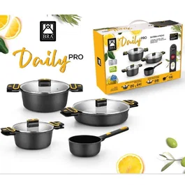 BRA Pack 4 Cacerolas Daily Pro Ø16cm Ø20cm Ø24cm Ø28cm Apta Inducción
