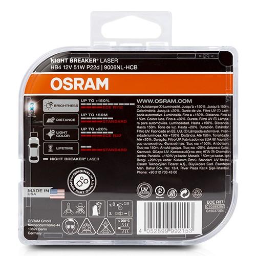 OSRAM Night Breaker Laser Hb4 9006NL-HCB Bombilla Xenon, 51W, Duo Box
